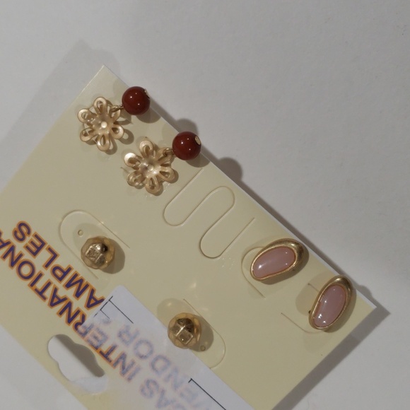 Elegant Set of 3 Gold tone Stud, Drop Earrings - Stylish Women's Fashion Jewelry - Picture 6 of 10